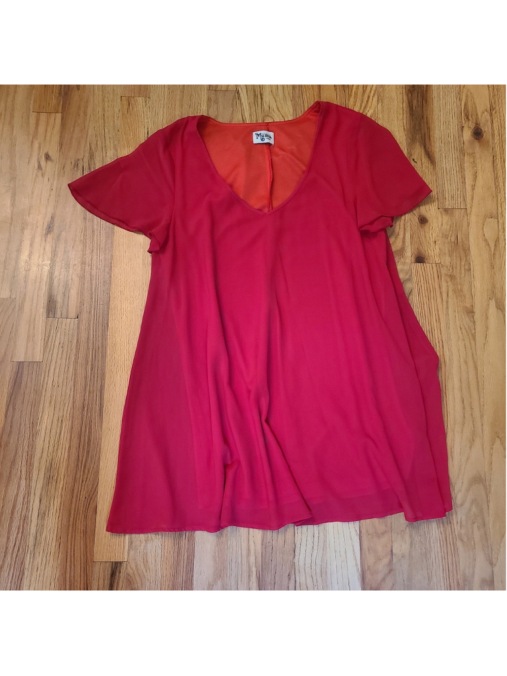 Show Me Your Mumu Red Dress Size Large Flowy MINI Trapeze Swing V Neck